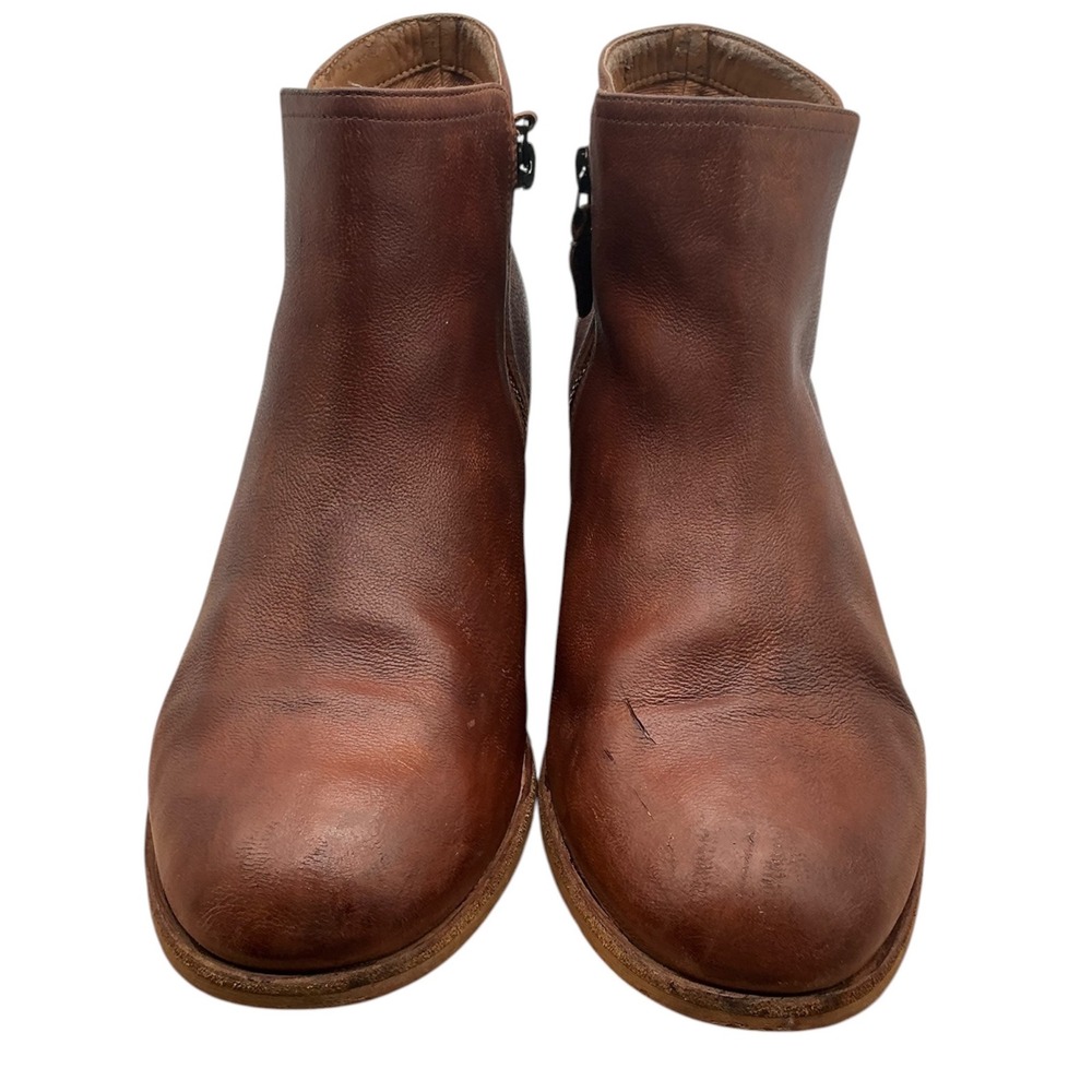 Clarks Womens Tan Brown Leather Ankle Boots Block Heel Side Zip 26129489 Size 9W